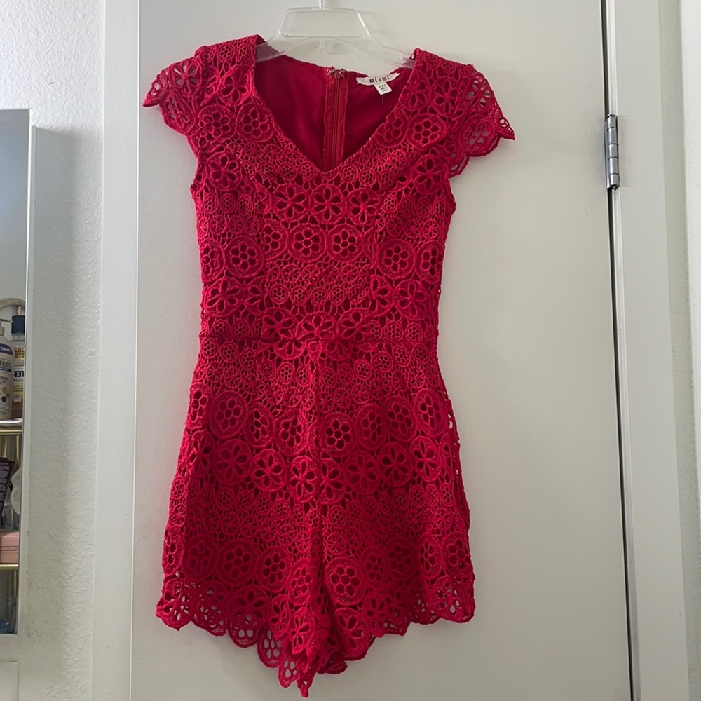 Red lace romper